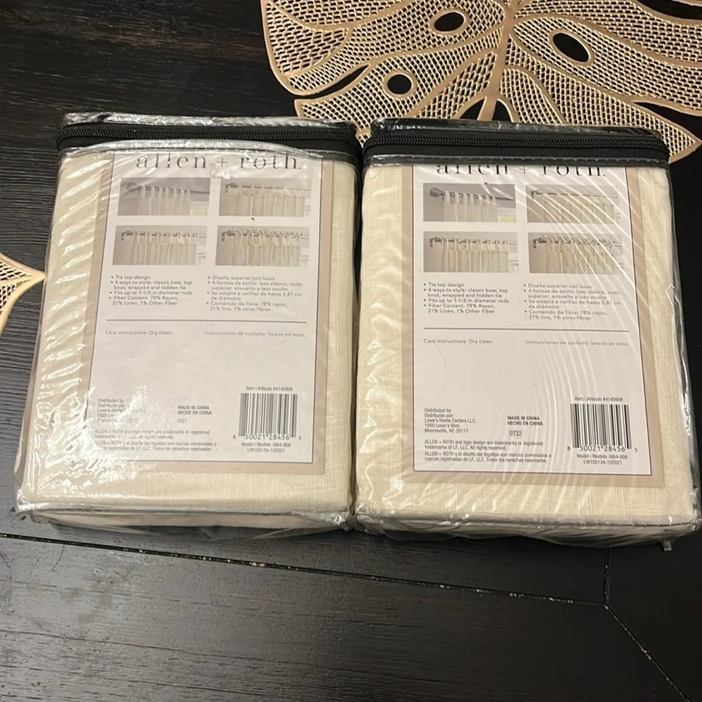2PK Allen + Roth Harlow Light Filtering 84in Tie Top Panel in Ivory NEW